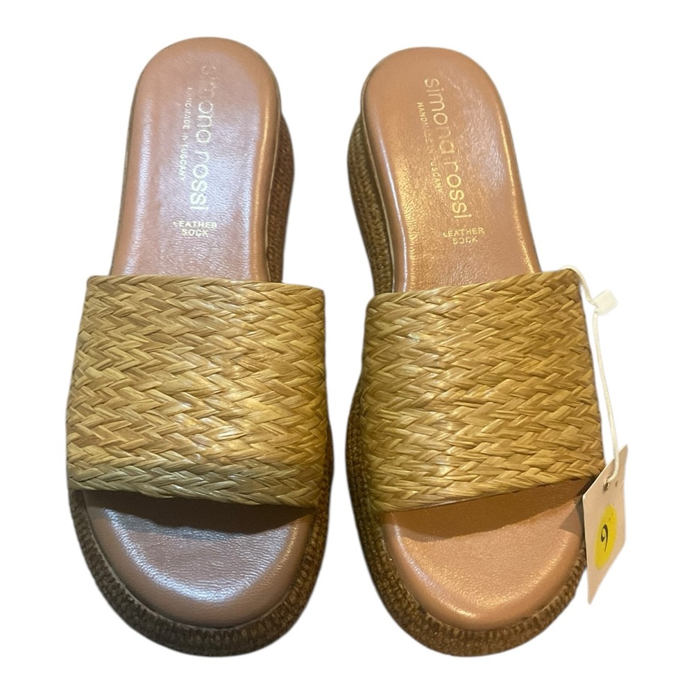 Simona Rossi Shoes Womens Size 9Leather Woven Platform Slide Sandals